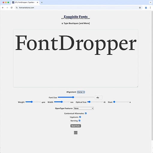 DTL FontDropper: an online OpenType font tester.